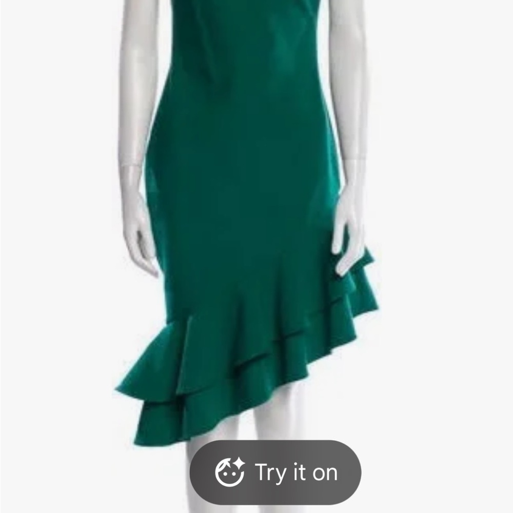 Likely Asymmetrical Green Dress with Ruffle Hem